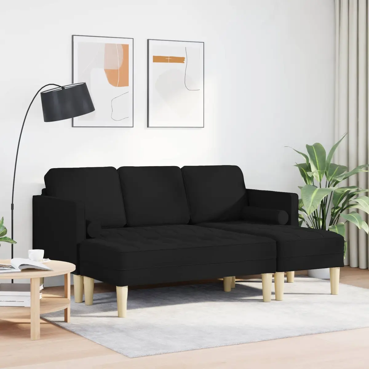 Sofa Set Modular Contemporary Black Polyester 2 Pieces Flat Armrests