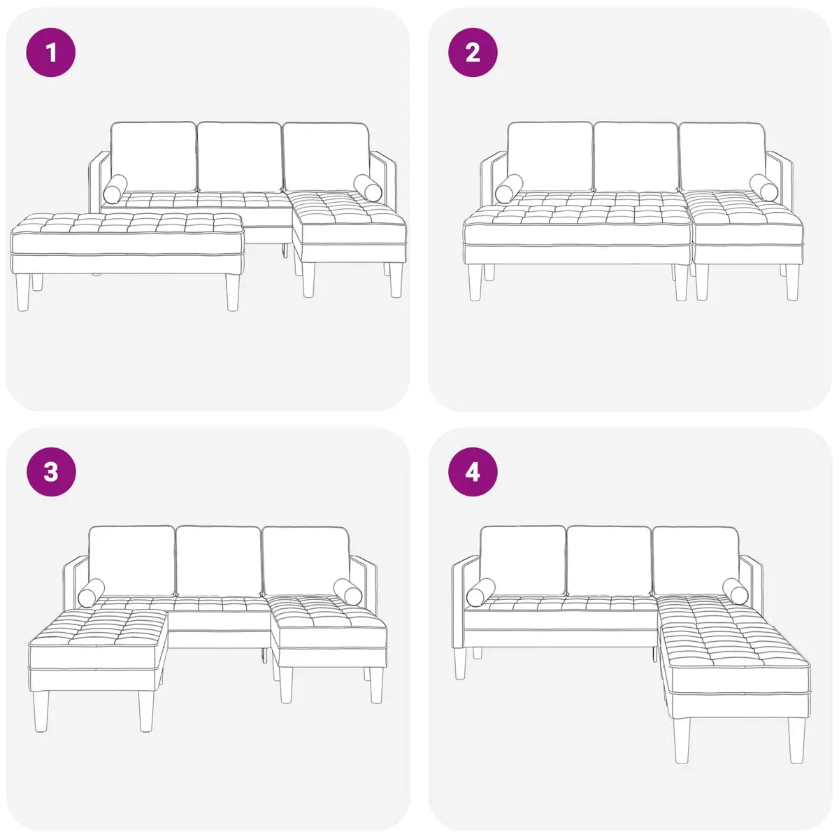 Sofa Set Modular Contemporary Black Polyester 2 Pieces Flat Armrests