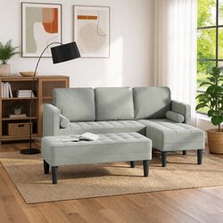 Modular Sofa Set 2 Pieces Light Grey Polyester Cushion Compact Living Room