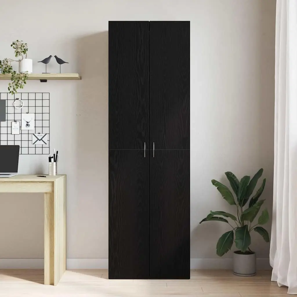 Office Filing Cabinet Black Storage Organizer Engineered Wood Hinge Door 60 x 32 x 190 cm