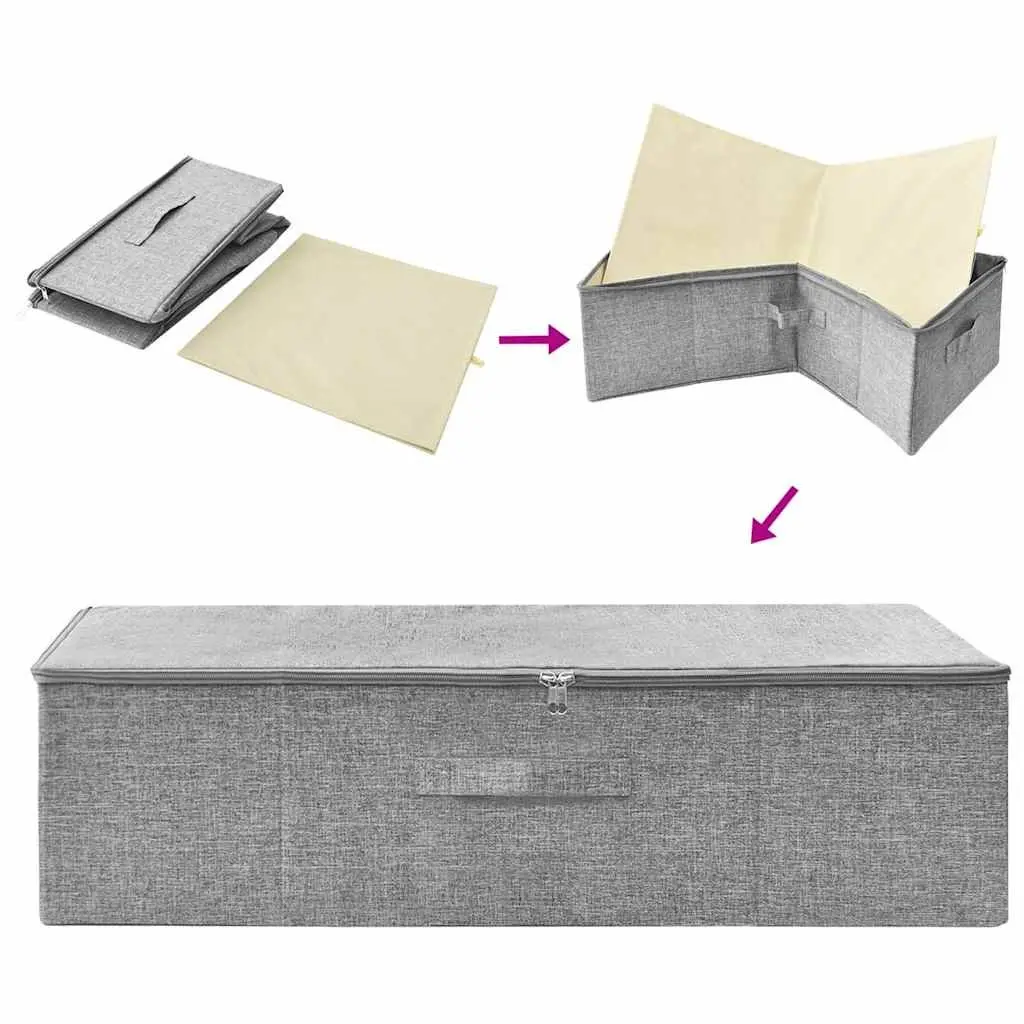Foldable Storage Boxes Household Organiser 70 x 40 x 18 cm Grey Set of 2