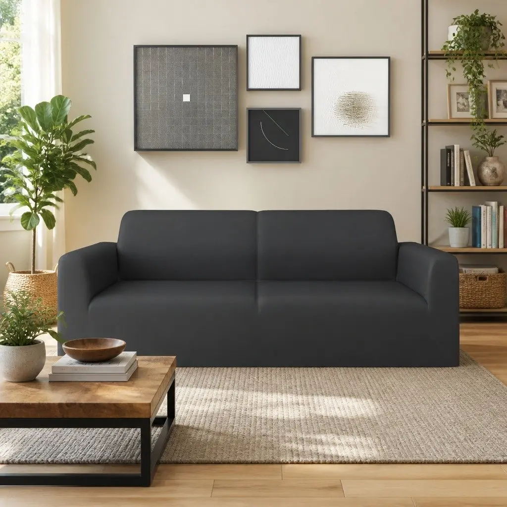Couch Slipcover Stretch Polyester Jersey Anthracite 2-Seater Furniture