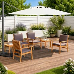 Durable 6-Piece Brown Wood Garden Sofa Set