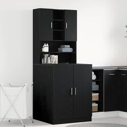 Versatile Black Oak Laundry Cabinet - Functional Design