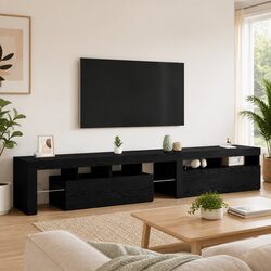 Quality Black Oak TV Cabinet Set – LED Lights and More