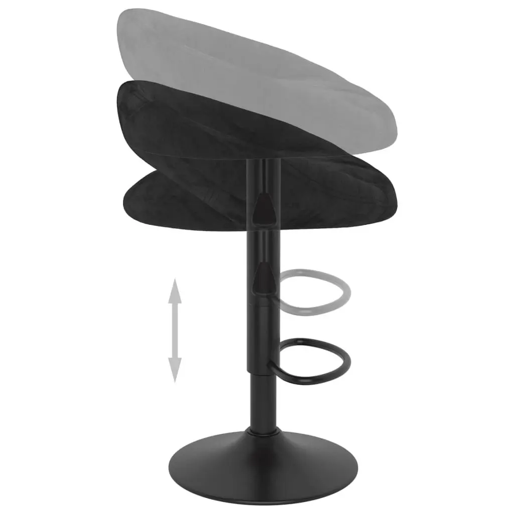 Bar Stools Adjustable Height Black Velvet 2 Piece with Footrest