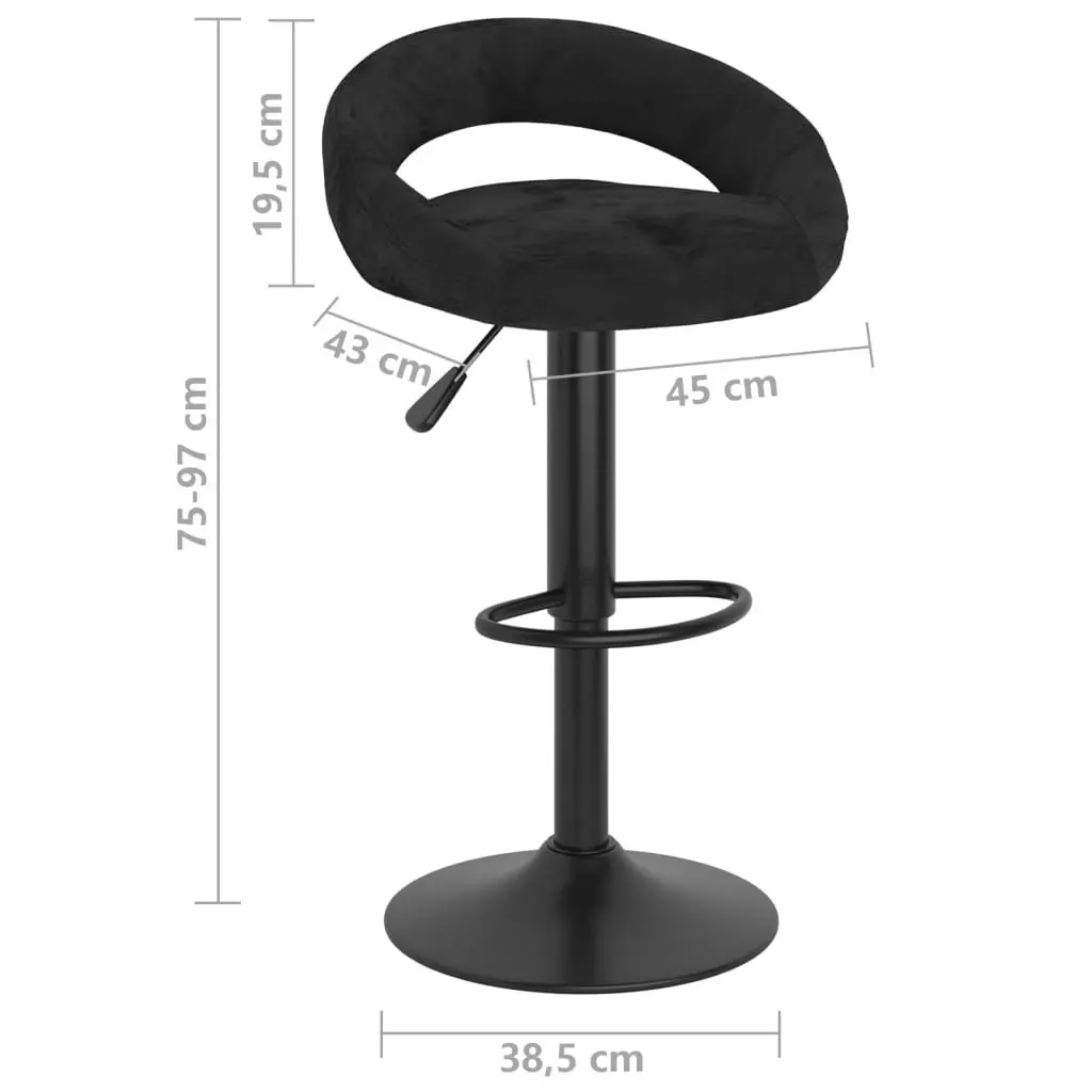 Bar Stools Adjustable Height Black Velvet 2 Piece with Footrest