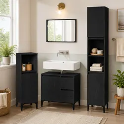 Durable Wall-Mounted 3-Piece Bathroom Set in Black Oak