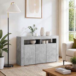 Modern Sideboard Grey Engineered Wood Storage Cabinet with RGB LED Lighting