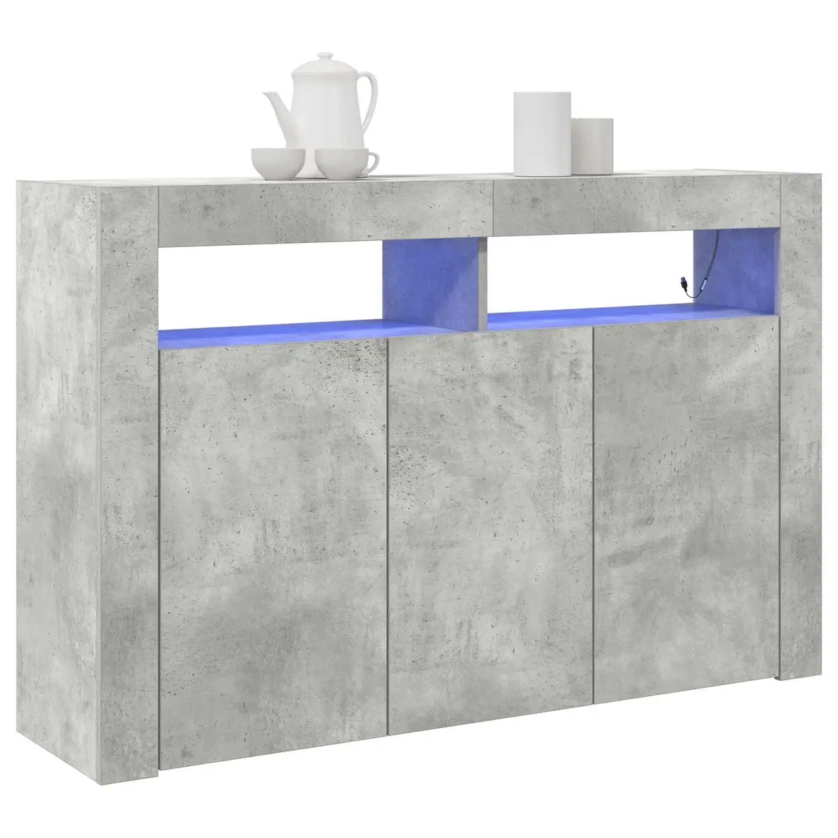 Modern Sideboard Grey Engineered Wood Storage Cabinet with RGB LED Lighting