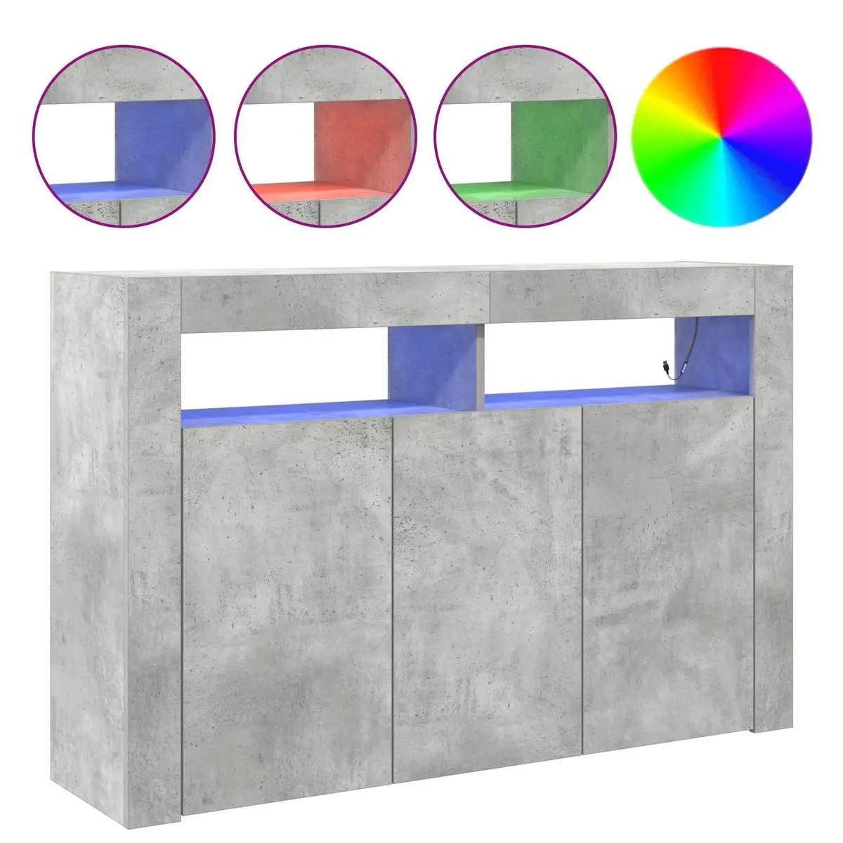 Modern Sideboard Grey Engineered Wood Storage Cabinet with RGB LED Lighting
