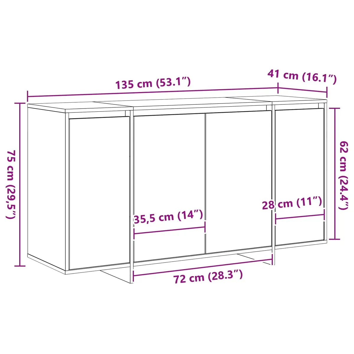 135cm Brown Sideboard with Ample Storage