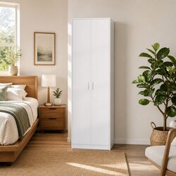 Practical White Wardrobe with Spacious Shelving 55x25x189cm