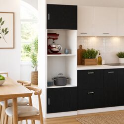Warm and Practical Black Oak Hanging Kitchen Cabinet