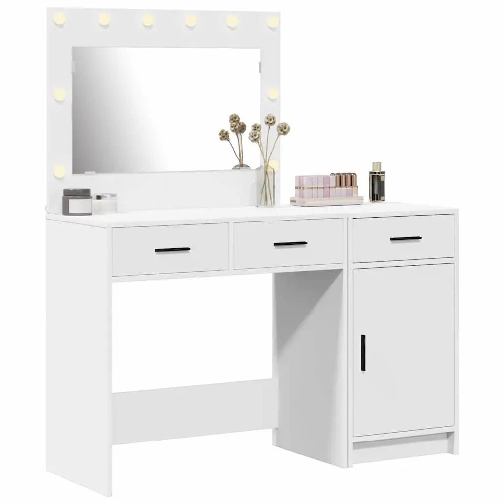 White Vanity Unit with Storage and Lights