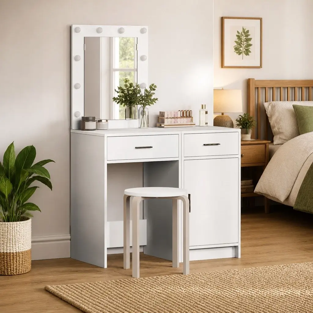 Dressing Table with Storage and LED Lighting