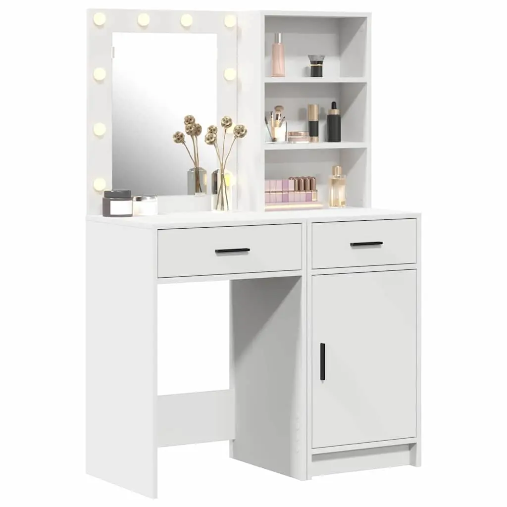 Dressing Table Set LED Mirror 2 Pieces White Bedroom Vanity Storage