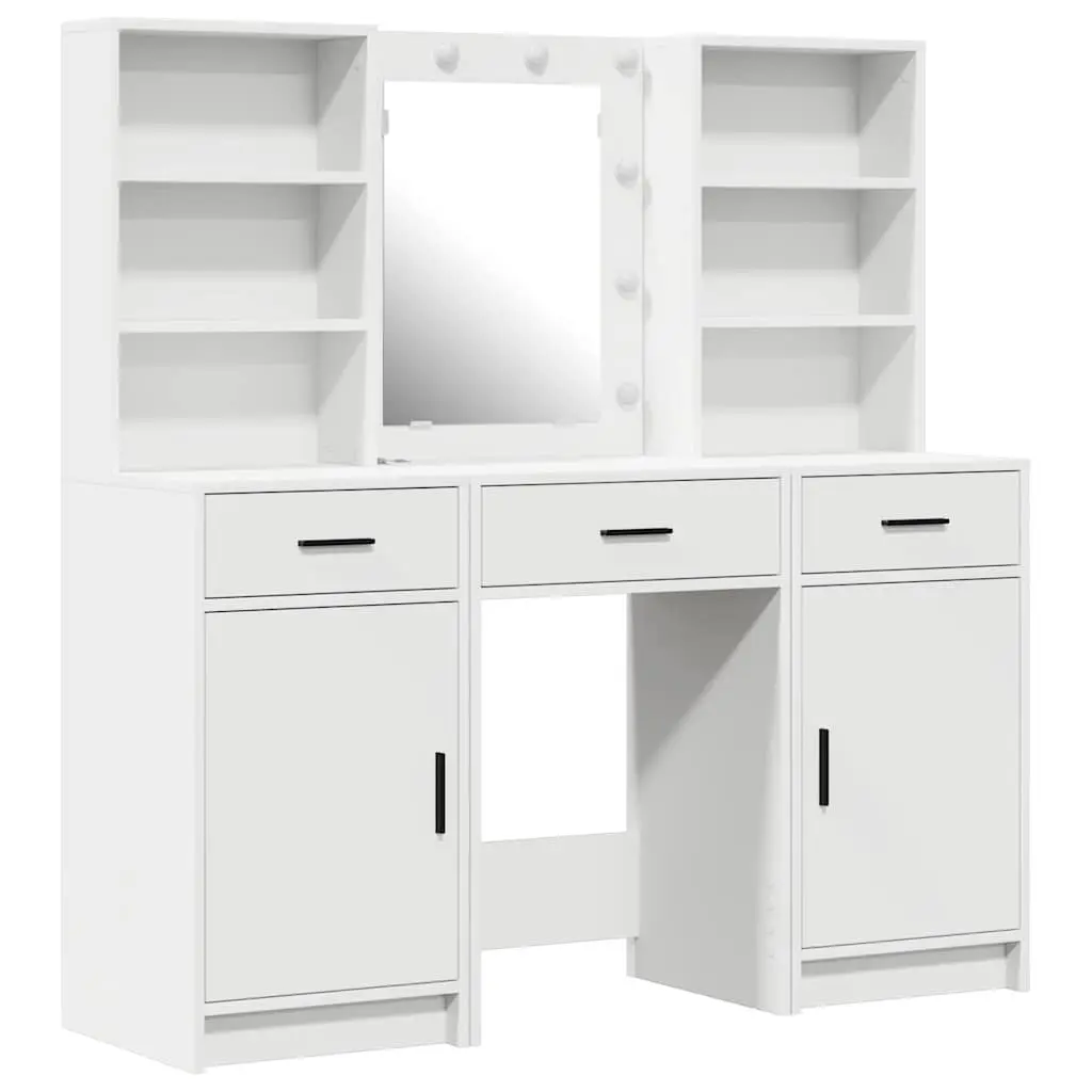 Dressing Table Set with LED Mirror 3 Piece White Bedroom Vanity Storage Drawers