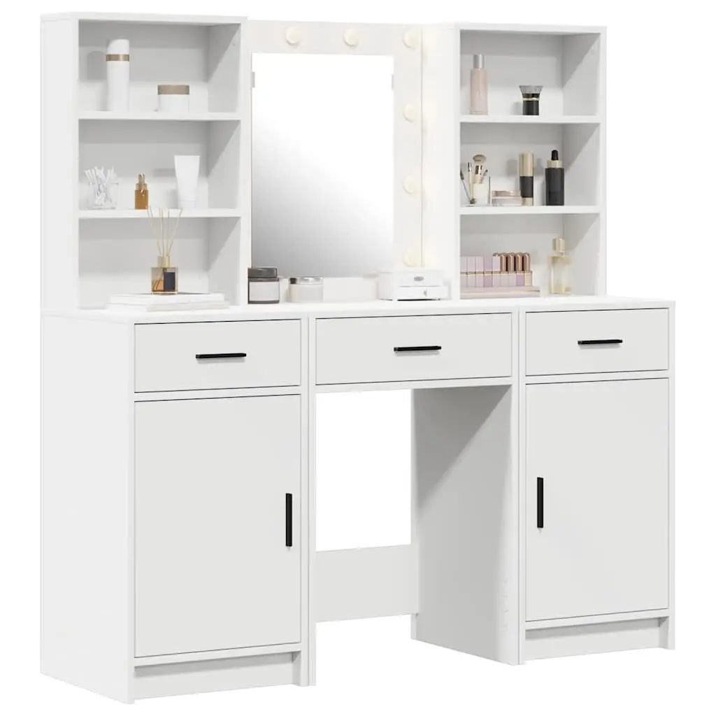 Dressing Table Set with LED Mirror 3 Piece White Bedroom Vanity Storage Drawers