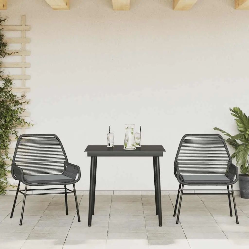 Garden Dining Set 3 Piece Outdoor Furniture Black Rattan Glass