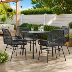 Reliable 5-Piece Garden Dining Set with Cushions in Black