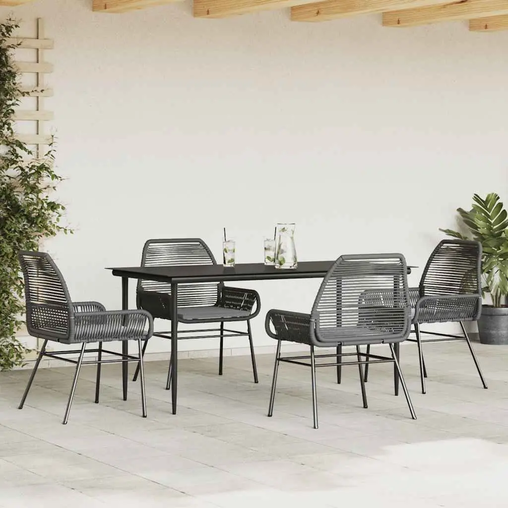 Outdoor Dining Set 5 Piece Garden Furniture Black Poly Rattan Glass Table Patio