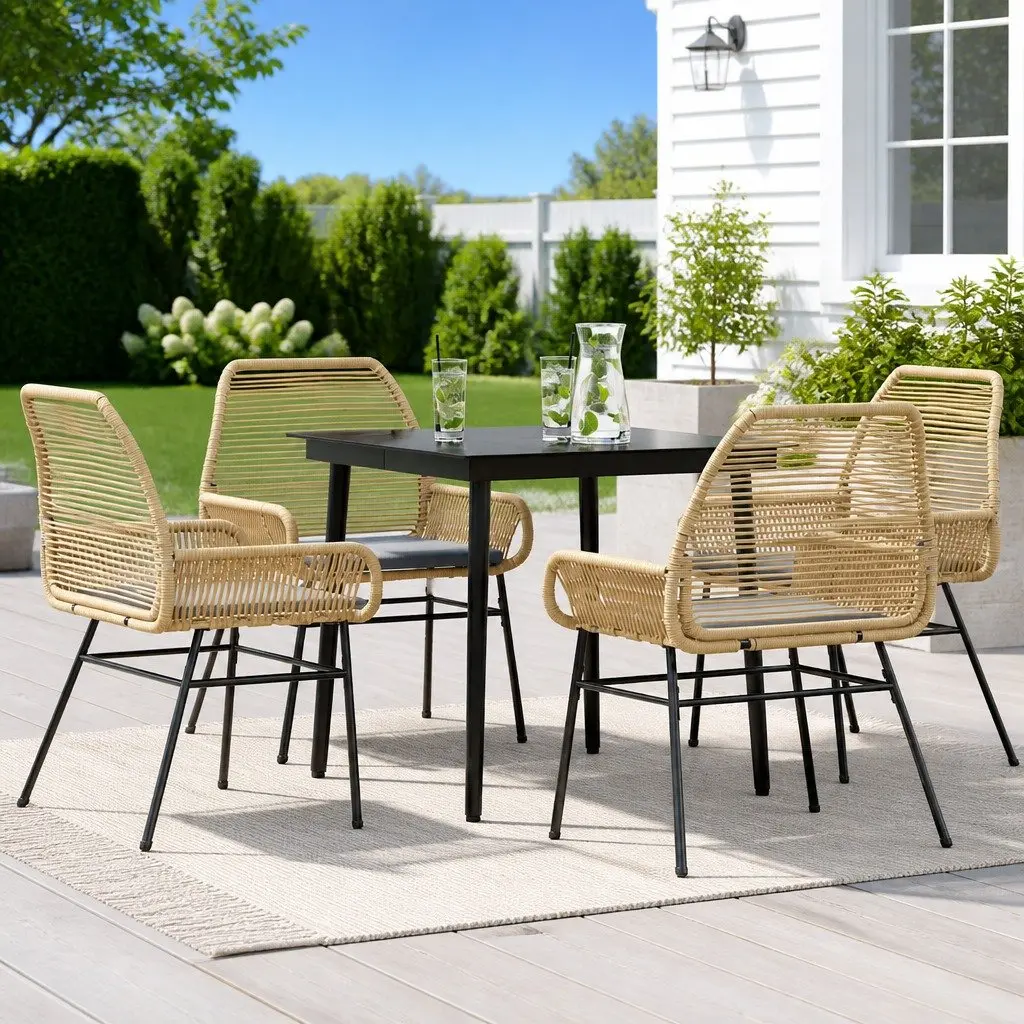 Garden Dining Set Outdoor Furniture 5 Piece Brown Poly Rattan with Cushions