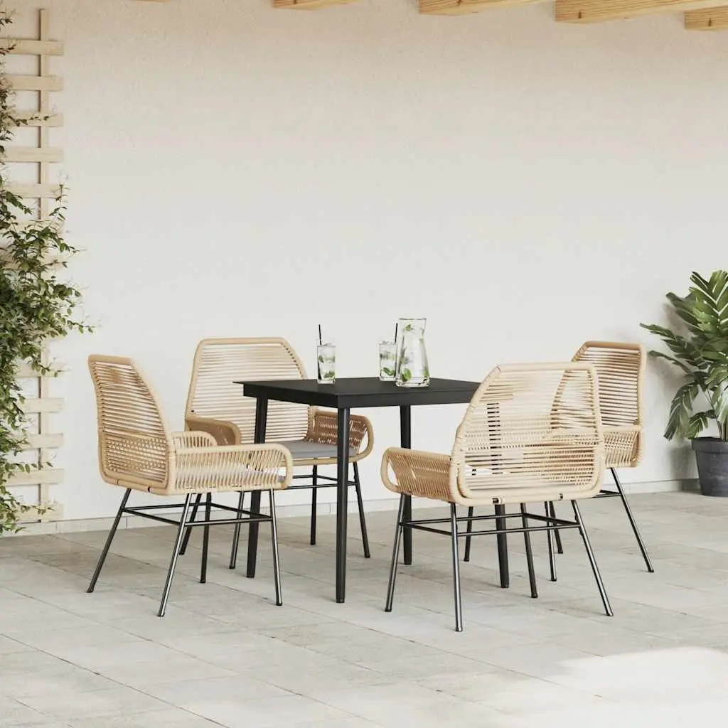 Garden Dining Set Outdoor Furniture 5 Piece Brown Poly Rattan with Cushions