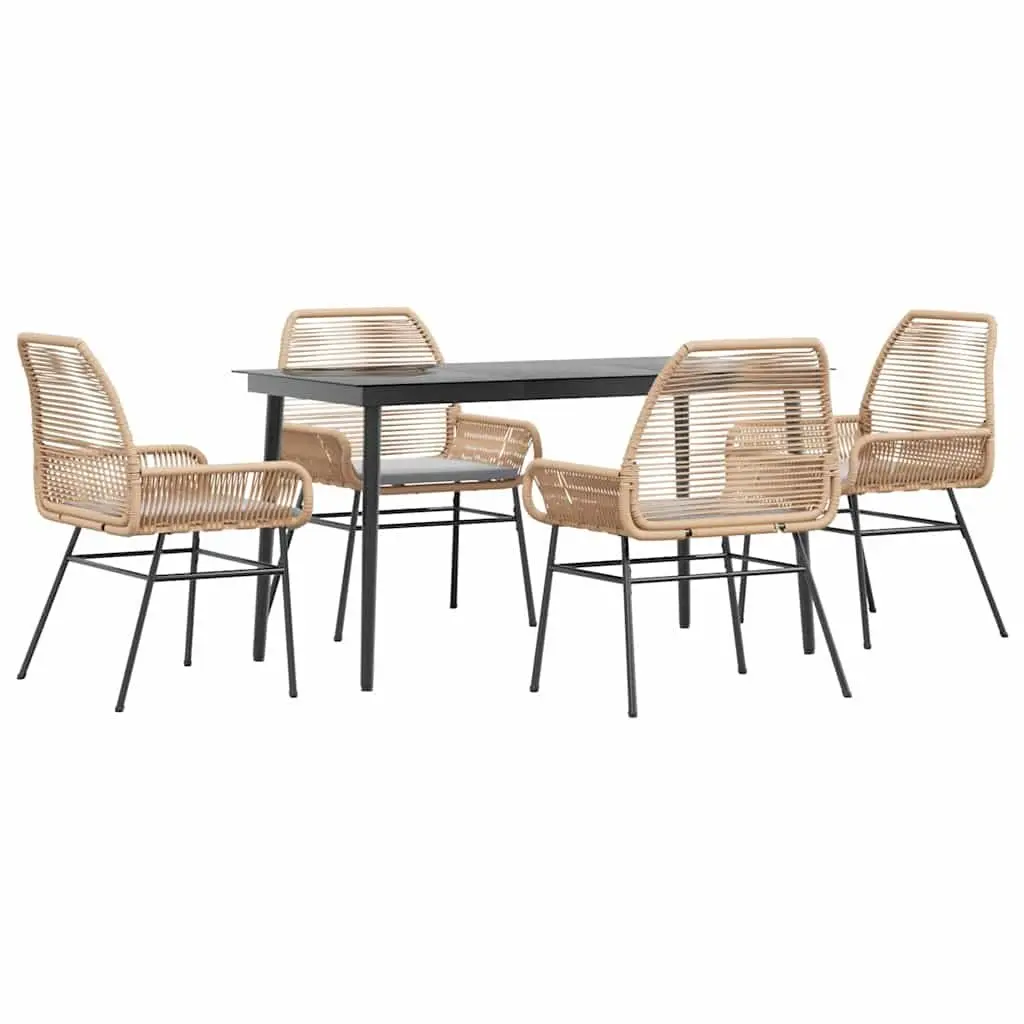 5 Piece Garden Dining Set Outdoor Furniture Brown Poly Rattan Cushions