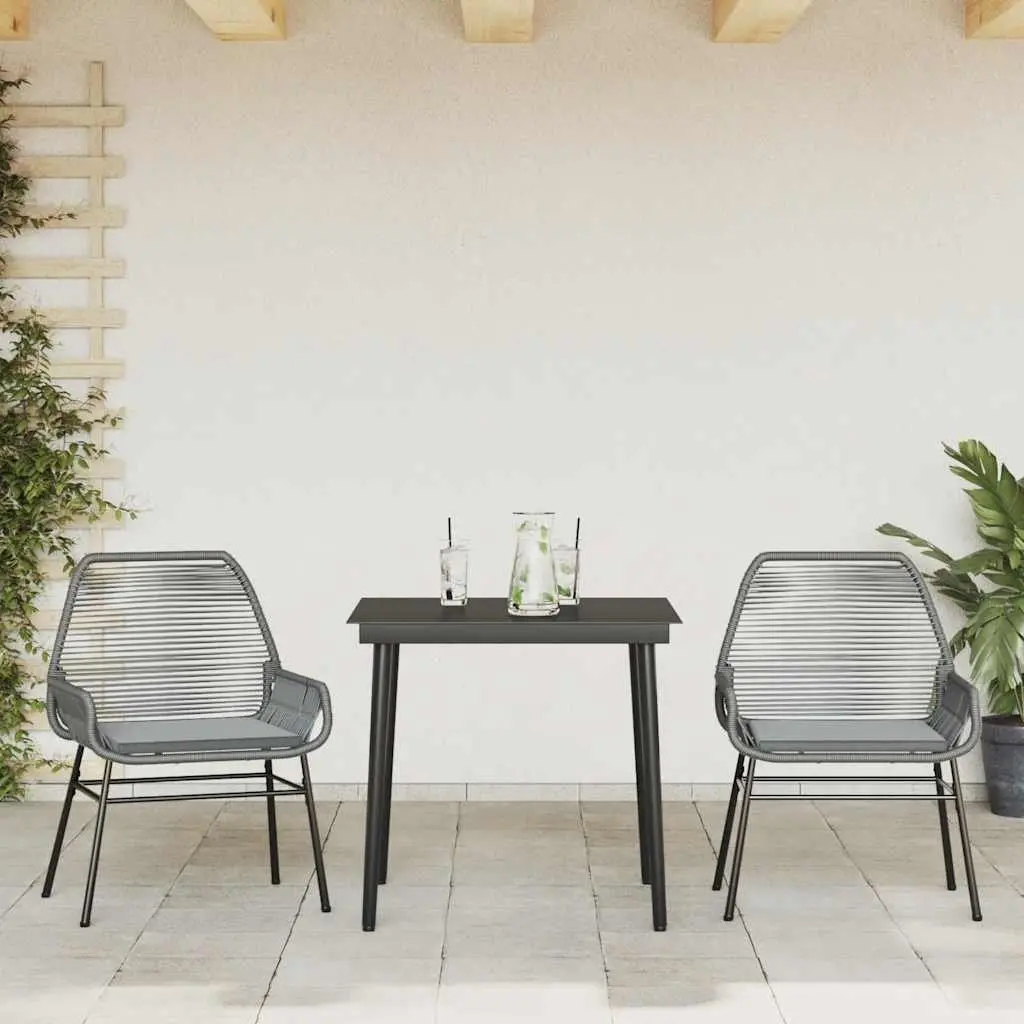 Outdoor Furniture Set Garden Dining Grey Poly Rattan Table Chairs 3 Piece