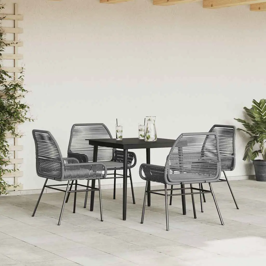 Outdoor Furniture Set 5 Piece Dining Table Chairs Grey Poly Rattan