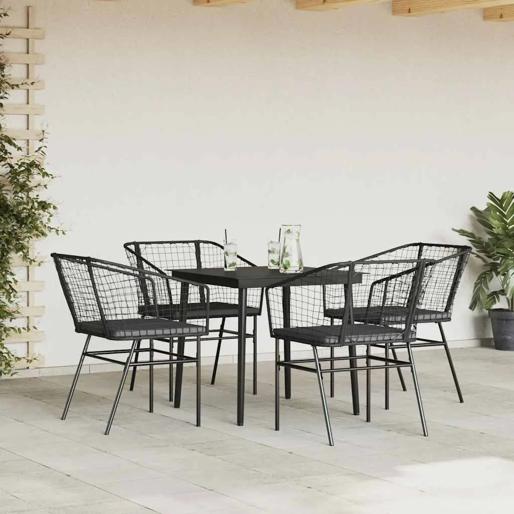 Outdoor Patio Furniture Set Black Poly Rattan Dining Table and Chairs with Cushions 5 Piece