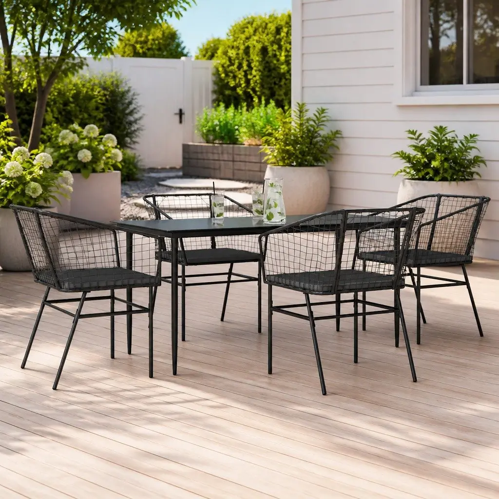 5 Piece Black Garden Dining Set