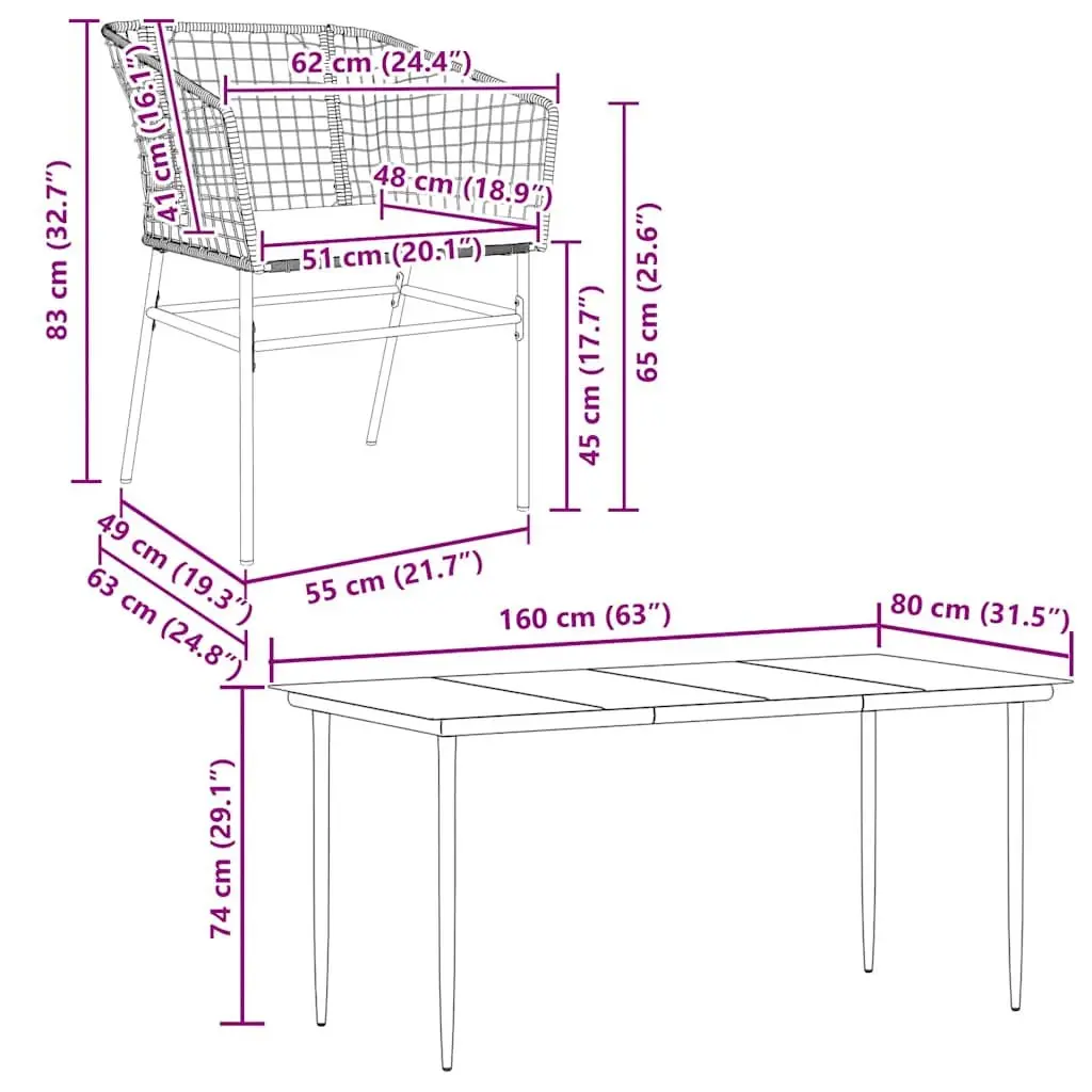 5 Piece Black Garden Dining Set