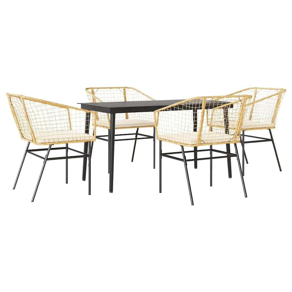 5 Piece Garden Dining Set Outdoor Furniture Brown Poly Rattan Glass Tabletop