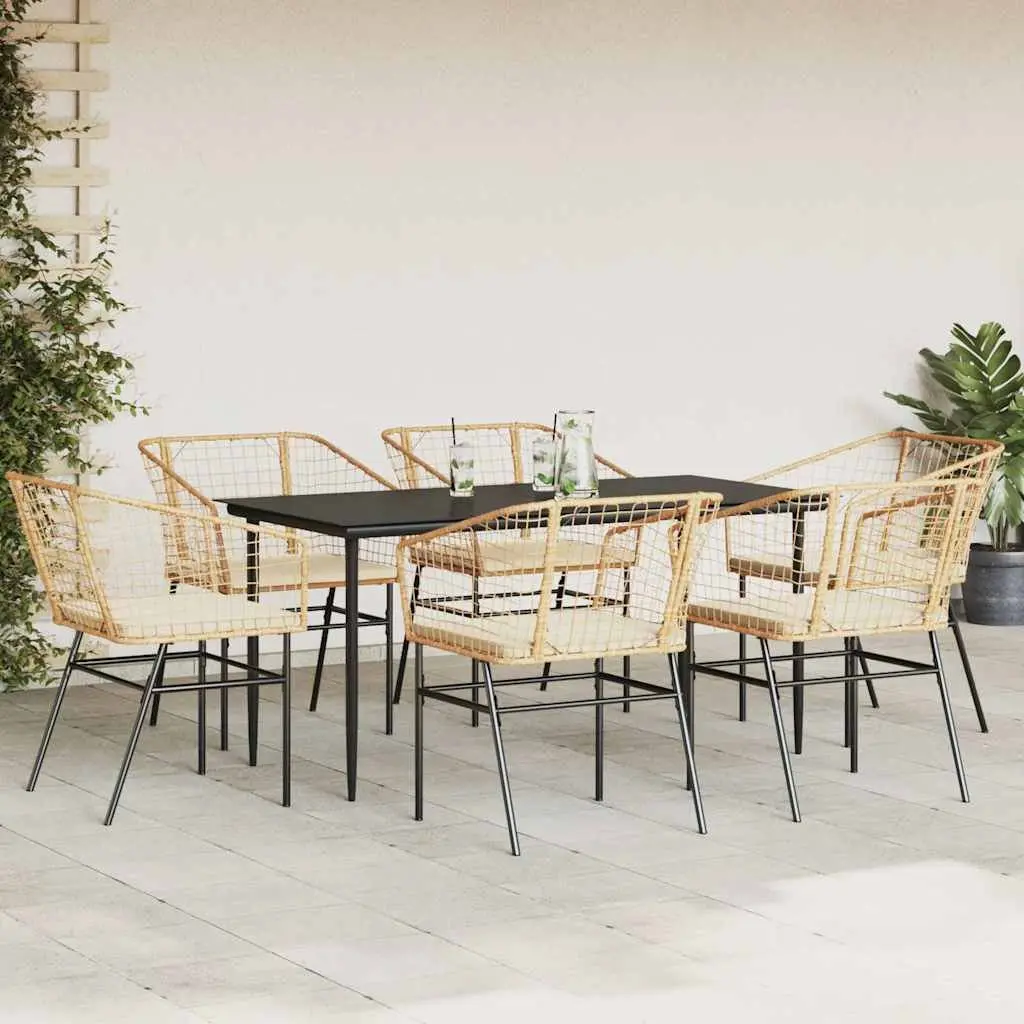 7 Piece Garden Dining Set Outdoor Furniture Brown Poly Rattan Glass Patio Chair