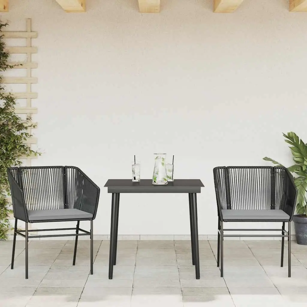 Outdoor Furniture Set 3 Piece Garden Dining Black Poly Rattan Table Glass Top