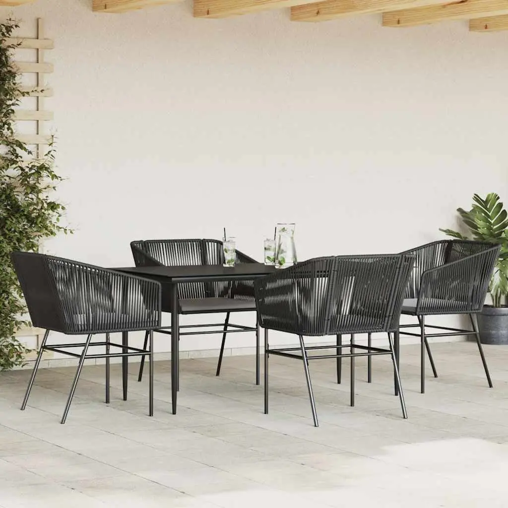 5 Piece Garden Dining Set Outdoor Patio Furniture Black Poly Rattan