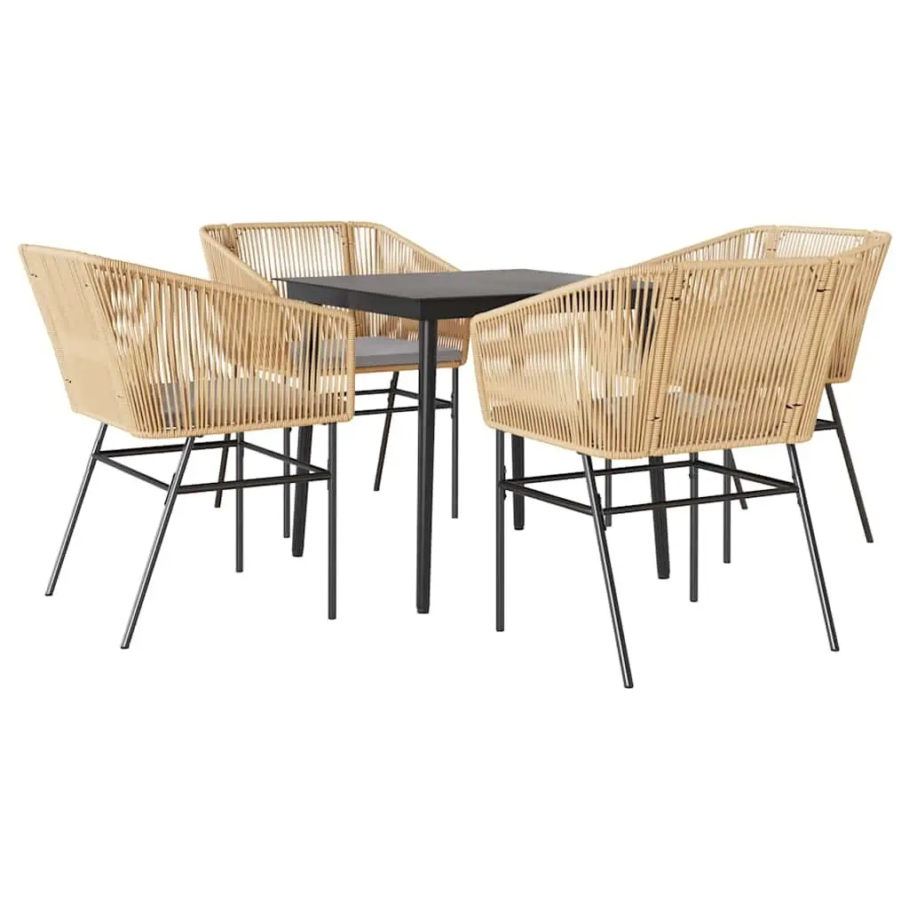 Patio Furniture Set 5 Piece Brown PE Rattan Dining Chairs with Tempered Glass Table for Outdoor Garden Space