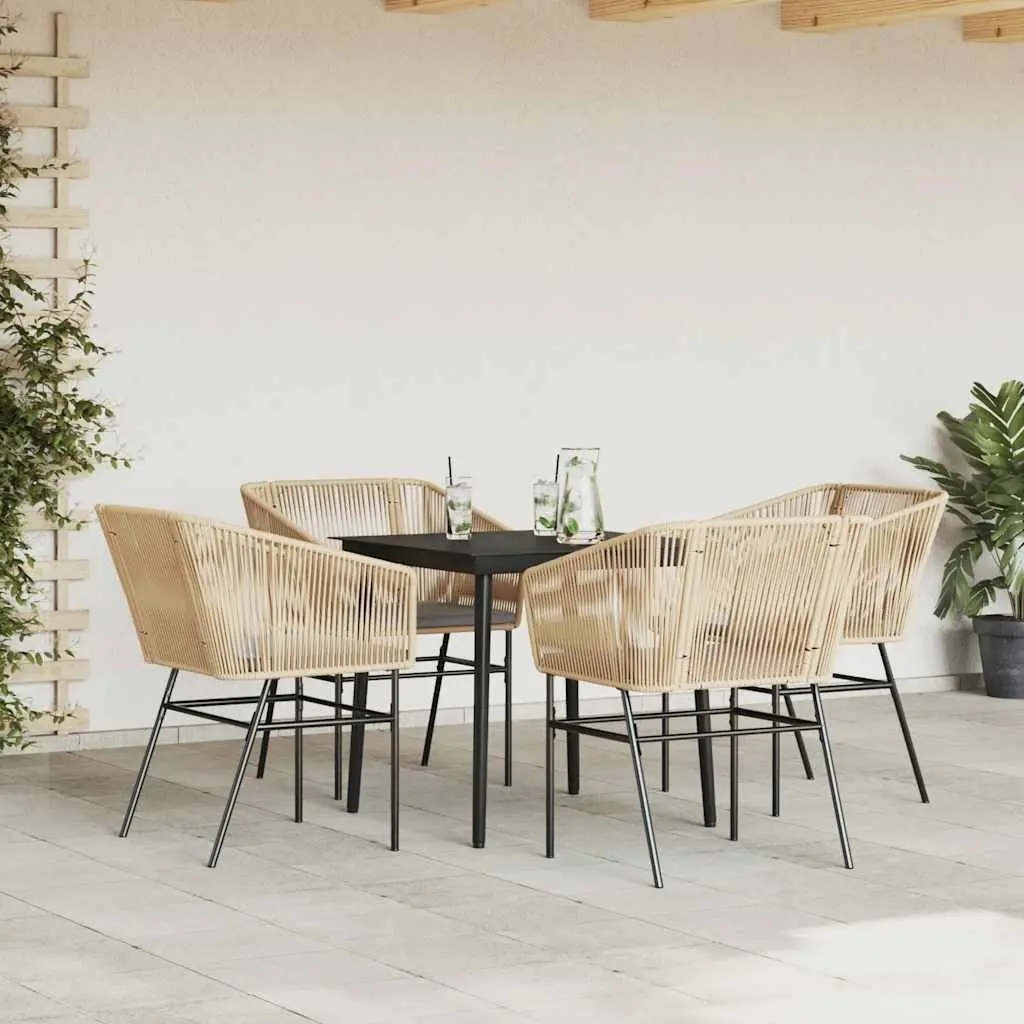 Patio Furniture Set 5 Piece Brown PE Rattan Dining Chairs with Tempered Glass Table for Outdoor Garden Space