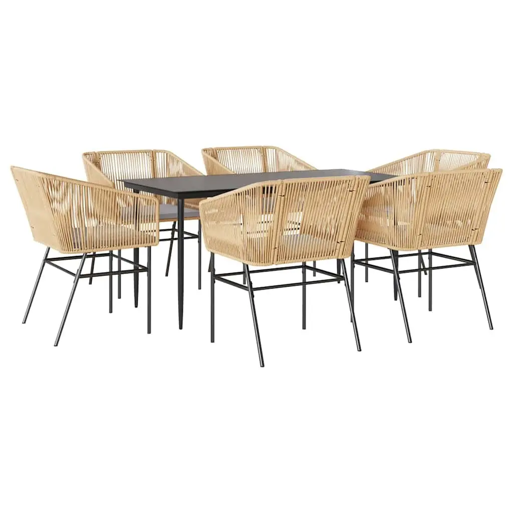 7 Piece Garden Dining Set Outdoor Furniture Poly Rattan Glass Table Brown
