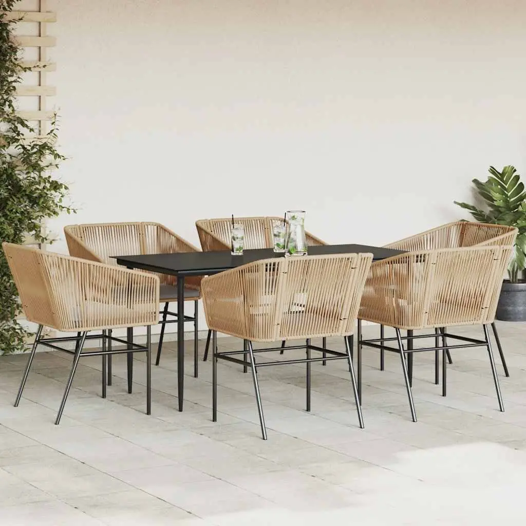 7 Piece Garden Dining Set Outdoor Furniture Poly Rattan Glass Table Brown