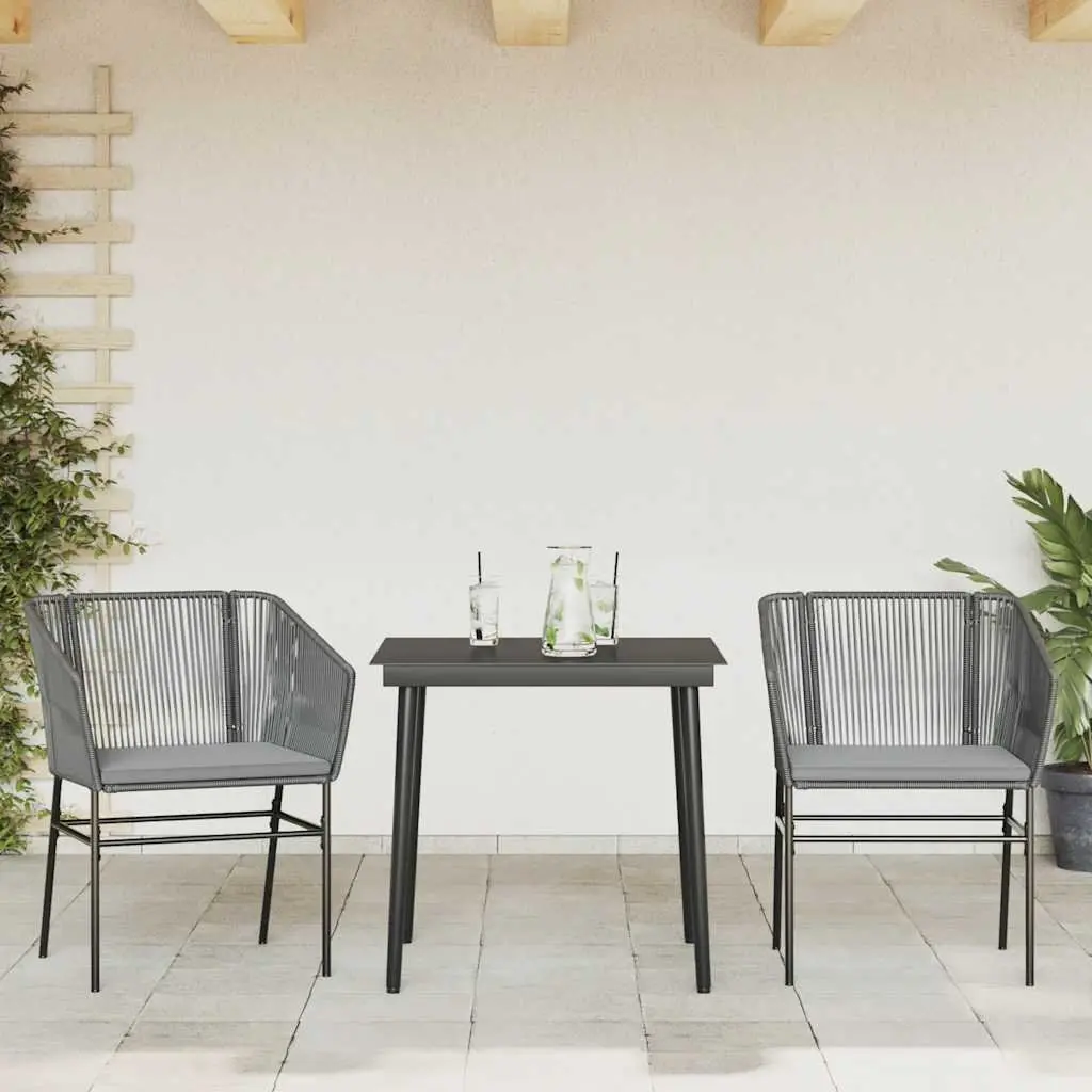 Garden Dining Set 3 Piece Outdoor Furniture Grey Poly Rattan Glass Table Chair