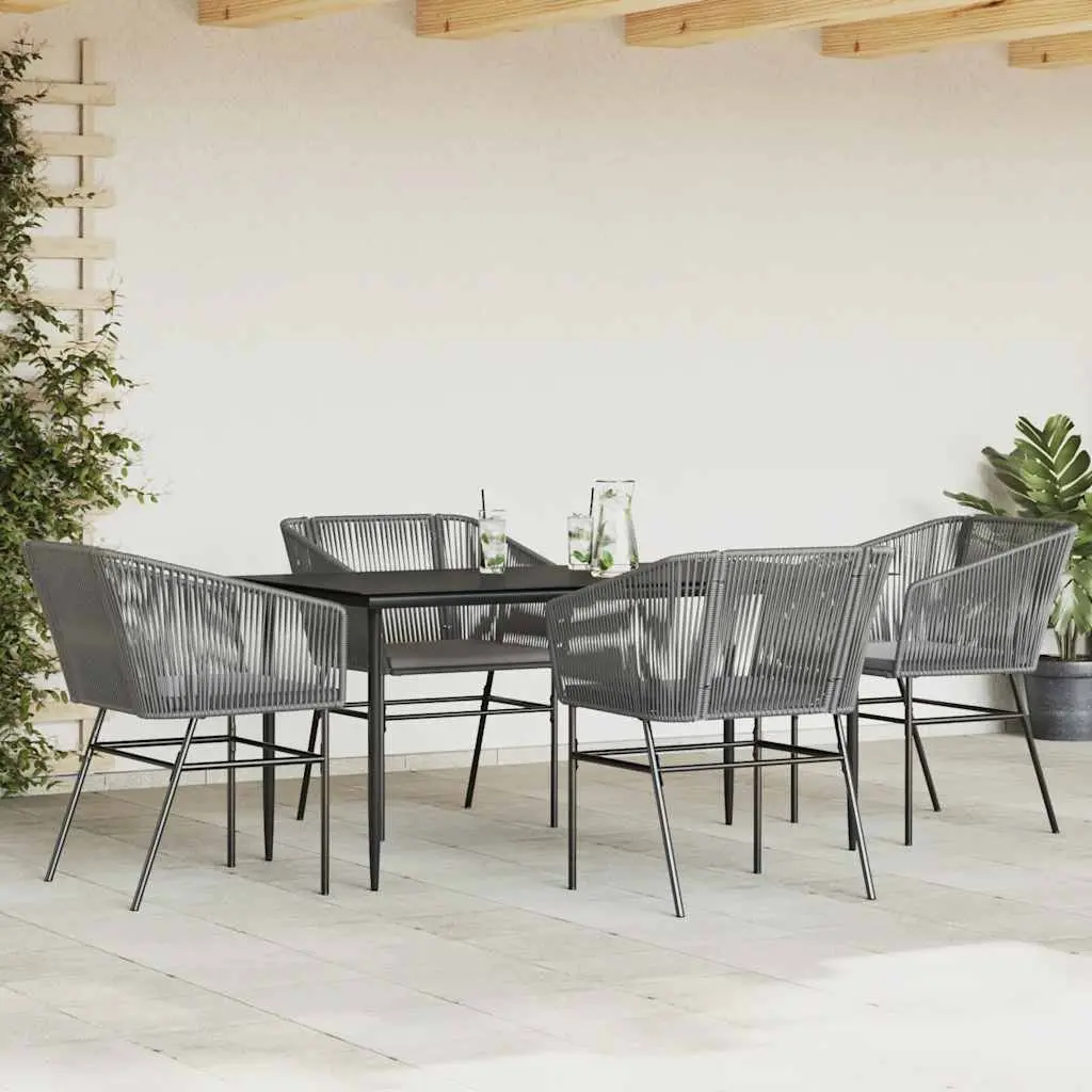 Garden Dining Set Outdoor Furniture 5 Piece Grey Poly Rattan with Cushions