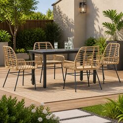 5 Piece Outdoor Garden Dining Set Brown Poly Rattan Patio Furniture with