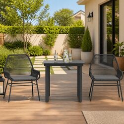 Comfortable Black 3 Piece Garden Dining Set with Cushions