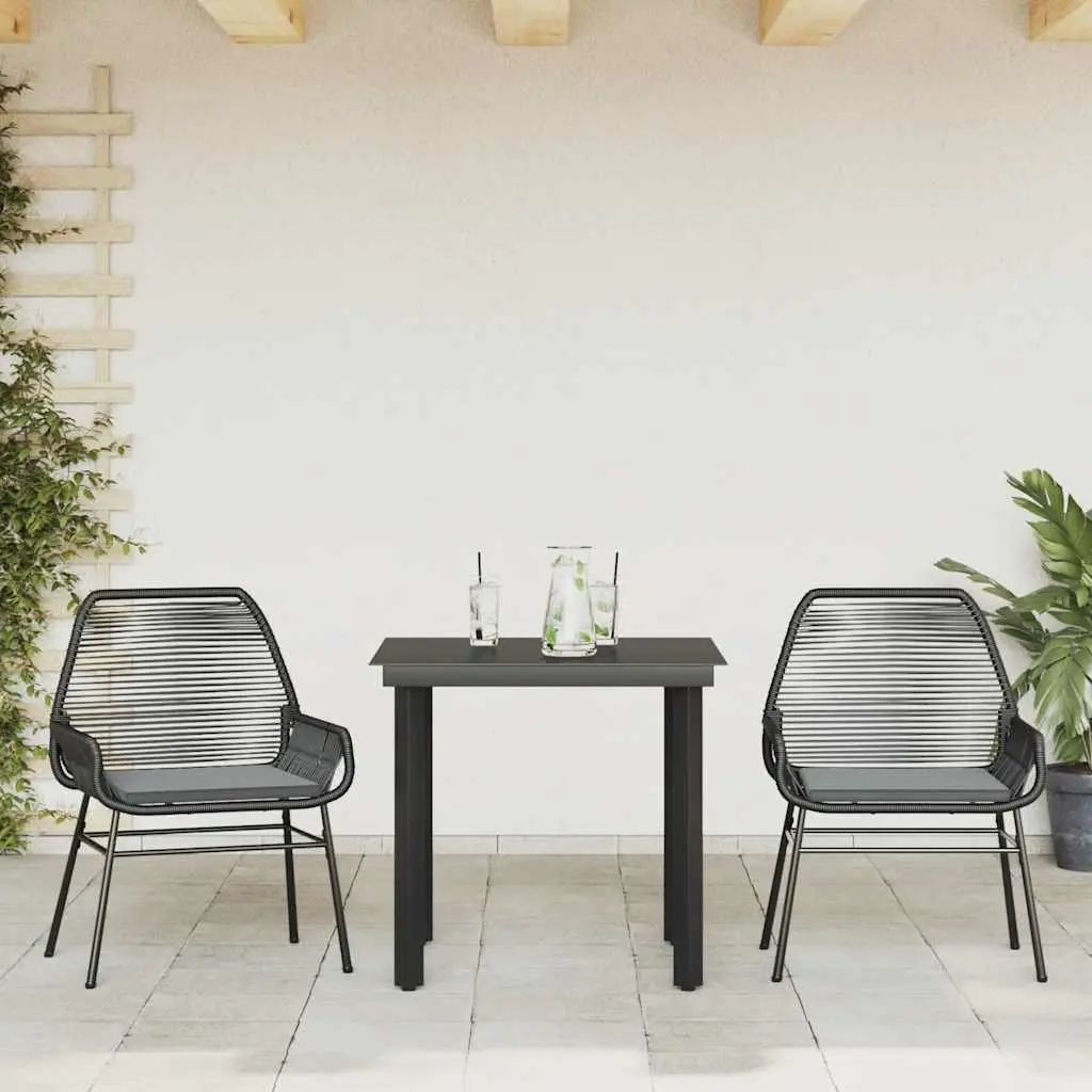 3 Piece Garden Dining Set Outdoor Furniture Table with Cushions Black