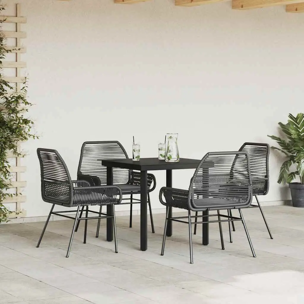 Outdoor Furniture Dining Set 5 Piece Patio Black Poly Rattan Glass for Al Fresco Relaxation