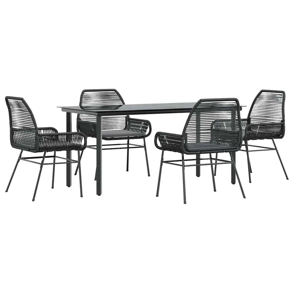 5 Piece Outdoor Dining Set Glass Table Poly Rattan Chairs with Cushions Black