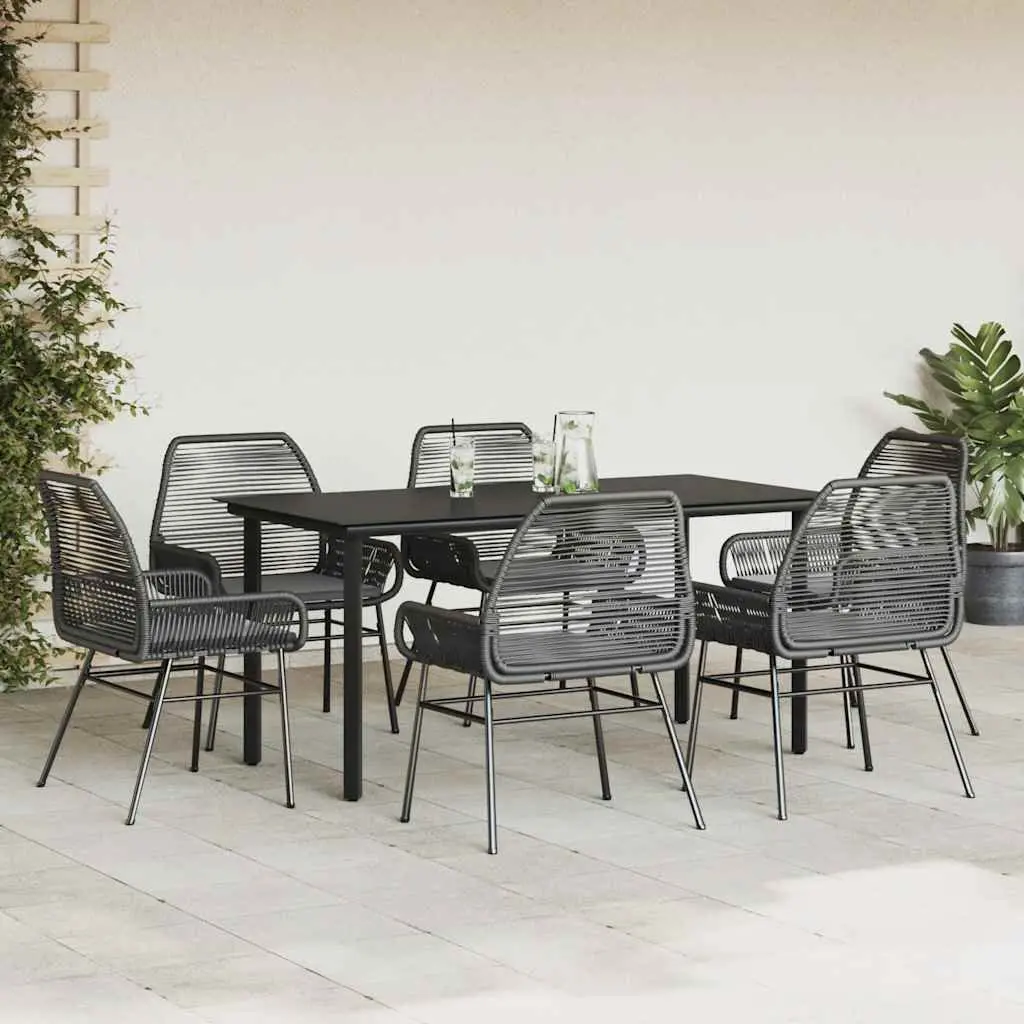 7 Piece Garden Dining Set Outdoor Furniture Patio Table Black Poly Rattan